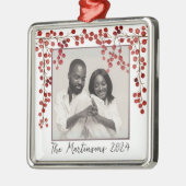 Moderne minimalistische rode bessen kerstfoto metalen ornament (Links)