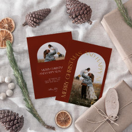 Moderne Minimalistische Rode Boog 2 Foto Prettig K Folie Feestdagenkaart