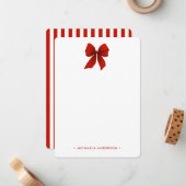 Moderne Minimalistische Rode Coquette Bow & Stripe Notitiekaartje (Voorkant / Achterkant in situ)