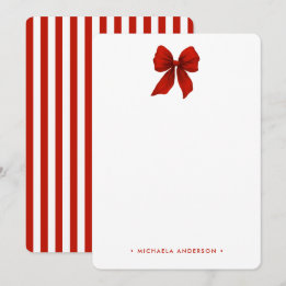 Moderne Minimalistische Rode Coquette Strik & Stre Notitiekaartje