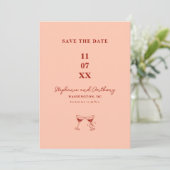 Moderne Minimalistische Rode en Koraalrode Trouwda Save The Date (Staand voorkant)