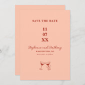 Moderne Minimalistische Rode en Koraalrode Trouwda Save The Date (Voorkant / Achterkant)