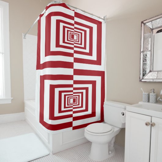 Moderne minimalistische rode geometrie douchegordijn (In situ)