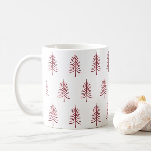 Moderne minimalistische rode kerstboom patroon koffiemok (Met donut)