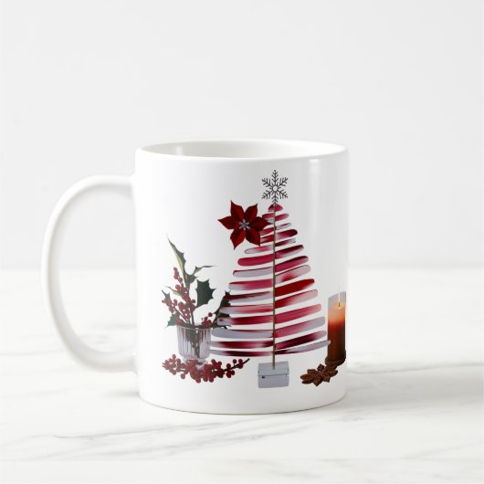 Moderne Minimalistische Rode Kwaststreek Kerstboom Koffiemok (Links)