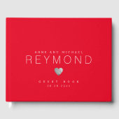 Moderne minimalistische rode liefde bruiloft gastenboek (Voorkant)