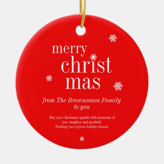 Moderne Minimalistische Rode Prettig Kerstfeest Keramisch Ornament (Voorkant)