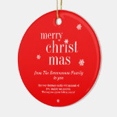 Moderne Minimalistische Rode Prettig Kerstfeest Keramisch Ornament (Links)