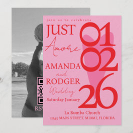 Moderne minimalistische rode roze hart foto bruilo kaart