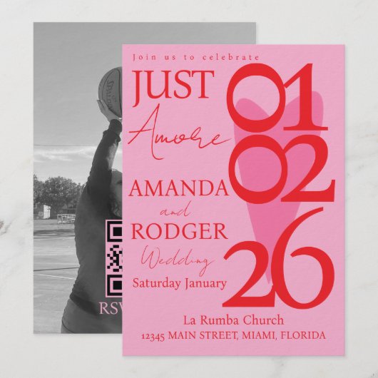 Moderne Minimalistische Rode Roze Hart Foto Bruilo Kaart (Voorkant / Achterkant)