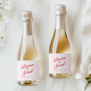 Moderne Minimalistische Rode Roze Strepen Trouw Mi Sparkling Wijnetiket