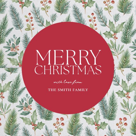 Moderne minimalistische rode vrolijke kerst ronde sticker