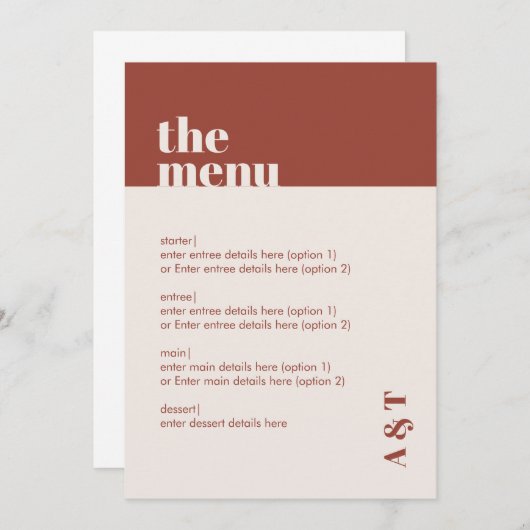 Moderne minimalistische roest terracotta bruiloft  programmakaart (Voorkant / Achterkant)