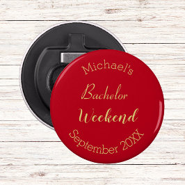 Moderne minimalistische rood en goud vrijgezellenf button flesopener