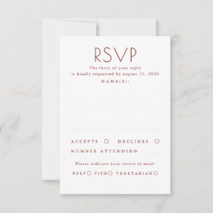 Moderne Minimalistische Rood en Witte Trouw-RSVP RSVP Kaartje