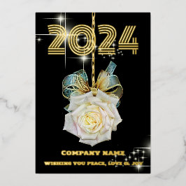 Moderne minimalistische roos elegant,Bedrijfsnaam, Folie Feestdagenkaart