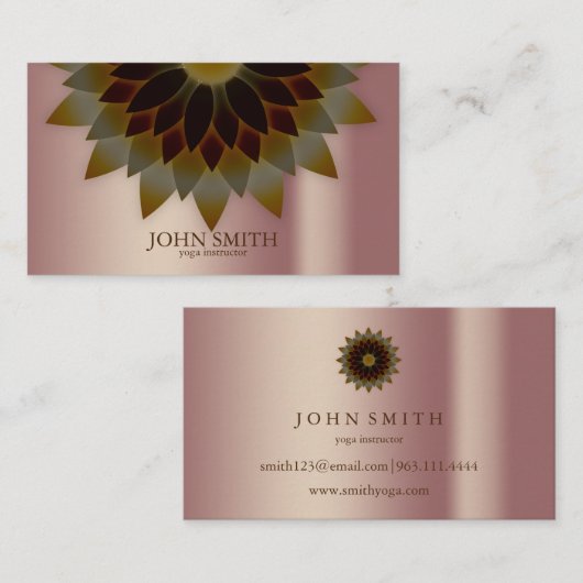 Moderne minimalistische Roos Gold Lotus Yoga Instr Visitekaartje (Voorkant / Achterkant)
