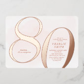 Moderne, minimalistische roos goud 80e verjaardag folie uitnodiging (Voorkant)