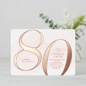 Moderne, minimalistische roos goud 80e verjaardag folie uitnodiging (Staand Voorkant)