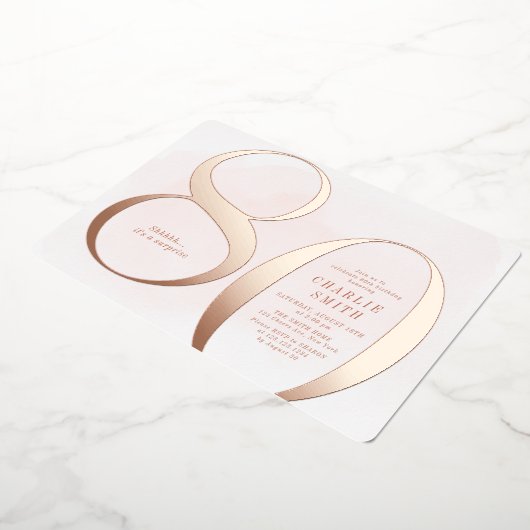 Moderne, minimalistische roos goud 80e verjaardag folie uitnodiging (Gedraaid)