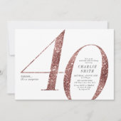 Moderne minimalistische roos gouden glitter 40e ve kaart (Voorkant)