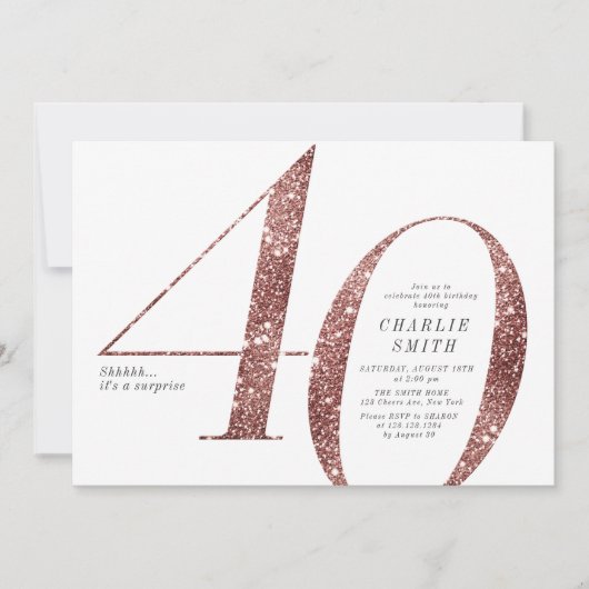 Moderne minimalistische roos gouden glitter 40e ve kaart (Voorkant)