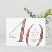 Moderne minimalistische roos gouden glitter 40e ve kaart (Staand voorkant)