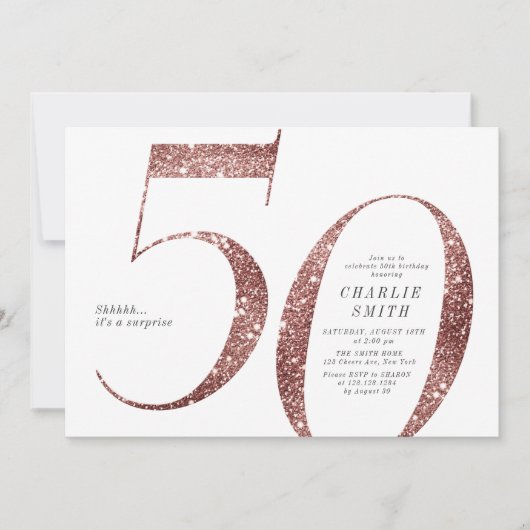 Moderne minimalistische roos gouden glitter 50e ve kaart (Voorkant)