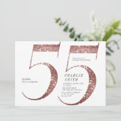 Moderne minimalistische roos gouden glitter 55e ve kaart (Staand voorkant)