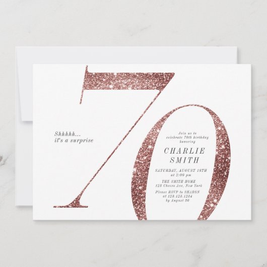 Moderne minimalistische roos gouden glitter 70e ve kaart (Voorkant)