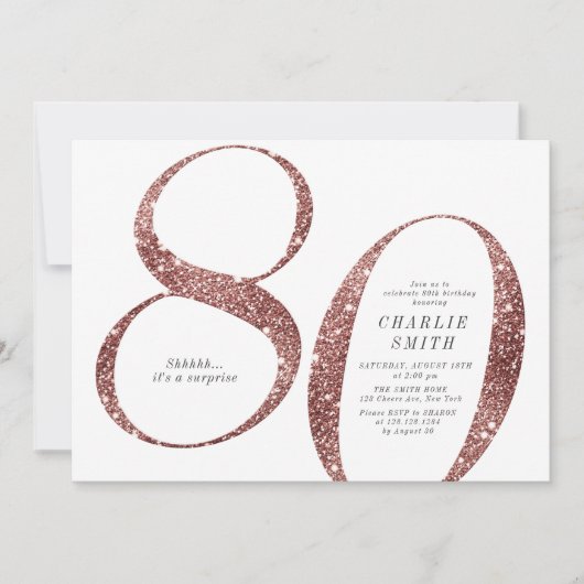 Moderne minimalistische roos gouden glitter 80e ve kaart (Voorkant)