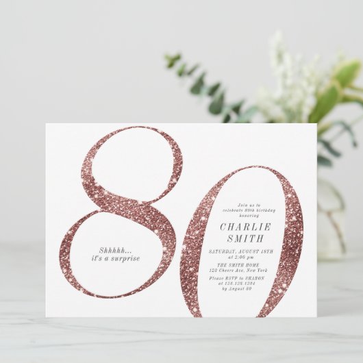 Moderne minimalistische roos gouden glitter 80e ve kaart (Staand voorkant)