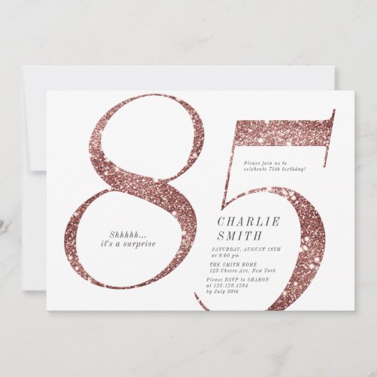 Moderne minimalistische roos gouden glitter 85e ve kaart (Voorkant)