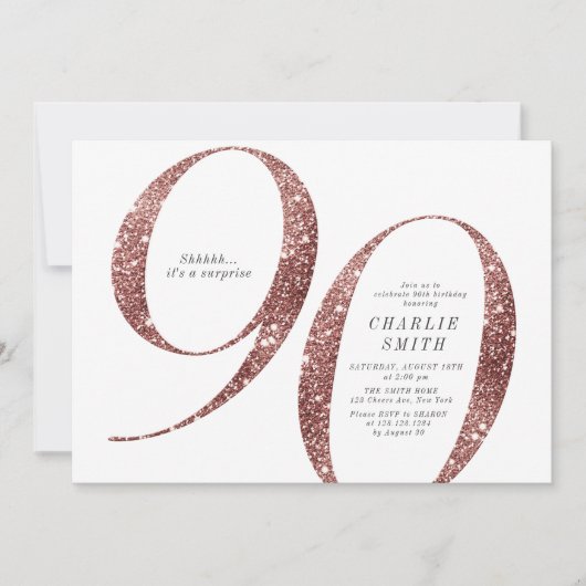 Moderne minimalistische roos gouden glitter 90e ve kaart (Voorkant)