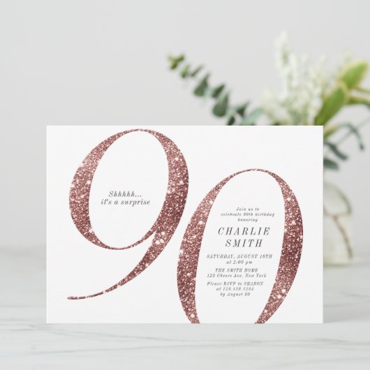 Moderne minimalistische roos gouden glitter 90e ve kaart (Staand voorkant)