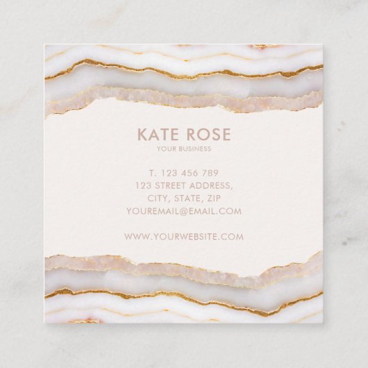 Moderne minimalistische Roos gouden glitter agaat Vierkante Visitekaartje (Achterkant)
