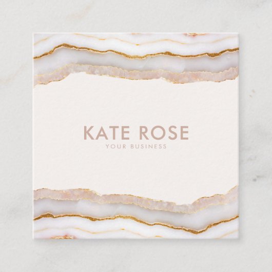 Moderne minimalistische Roos gouden glitter agaat Vierkante Visitekaartje (Voorkant)
