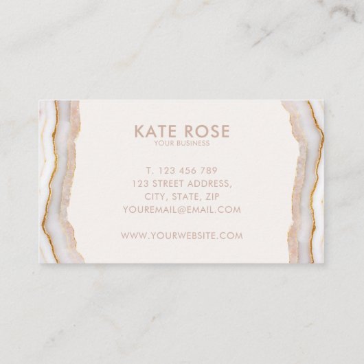 Moderne minimalistische Roos gouden glitter agaat Visitekaartje (Achterkant)