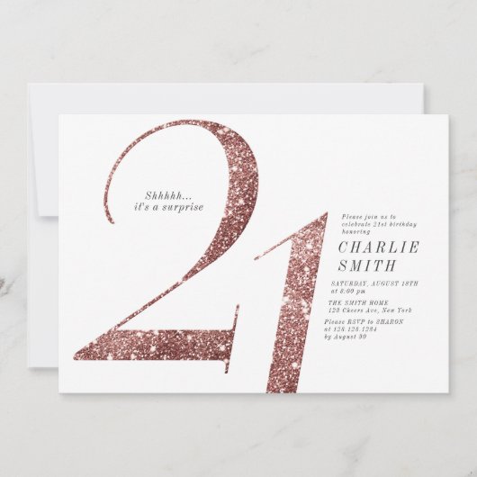 Moderne, minimalistische roos goudglitter 21ste ve kaart (Voorkant)