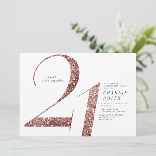 Moderne, minimalistische roos goudglitter 21ste ve kaart (Staand voorkant)