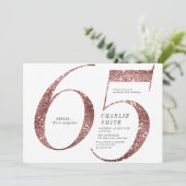 Moderne, minimalistische roos goudglitter 65ste ve kaart (Staand voorkant)