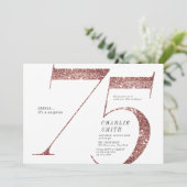 Moderne, minimalistische roos goudglitter 75ste ve kaart (Staand voorkant)