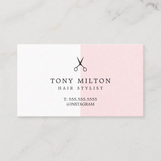 Moderne minimalistische Roos witte schaar kapper Visitekaartje (Voorkant)