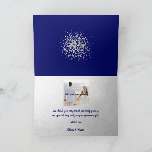 Moderne minimalistische Royal Blue en Silver Glitt Bedankkaart (Binnen)