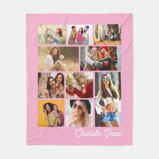 Moderne Minimalistische Roze 10 Foto Collage Met N Fleece Deken