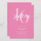 Moderne minimalistische roze 16e verjaardag kaart (Voorkant / Achterkant)