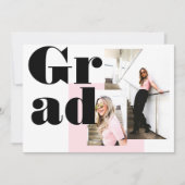 Moderne minimalistische roze 2 foto's afstuderen kaart (Voorkant)