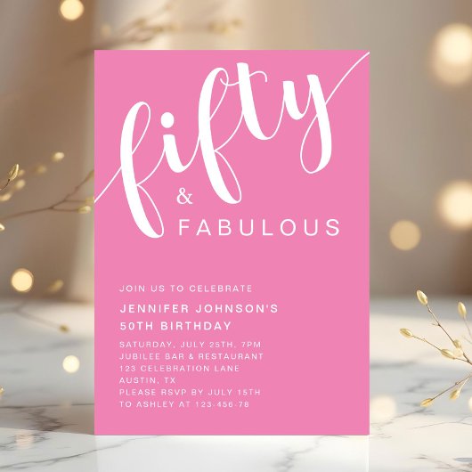 Moderne minimalistische roze 50ste verjaardag kaart