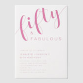 Moderne minimalistische roze 50ste verjaardag vellum uitnodigingen (Voorkant)