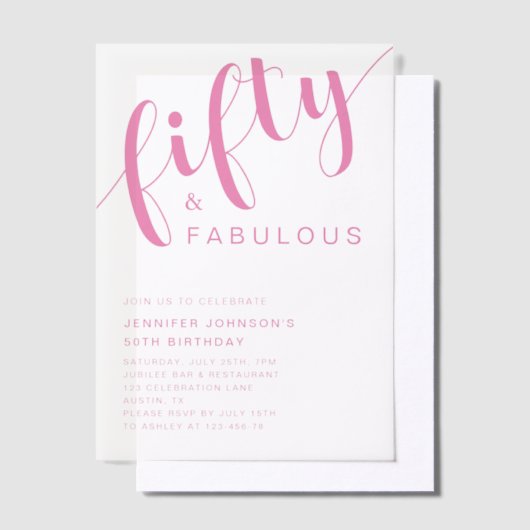 Moderne minimalistische roze 50ste verjaardag vellum uitnodigingen (Offset)